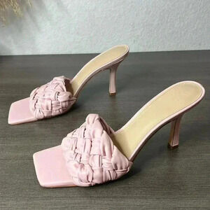 Marc Fisher Women’s Draya Slide Heeled Sandals Pink Square Toe Braided Size 7.5